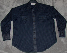 Vtg 70s Wrangler Mens L Permanent Press Long Tails Pearl Snap Black Shirt USA