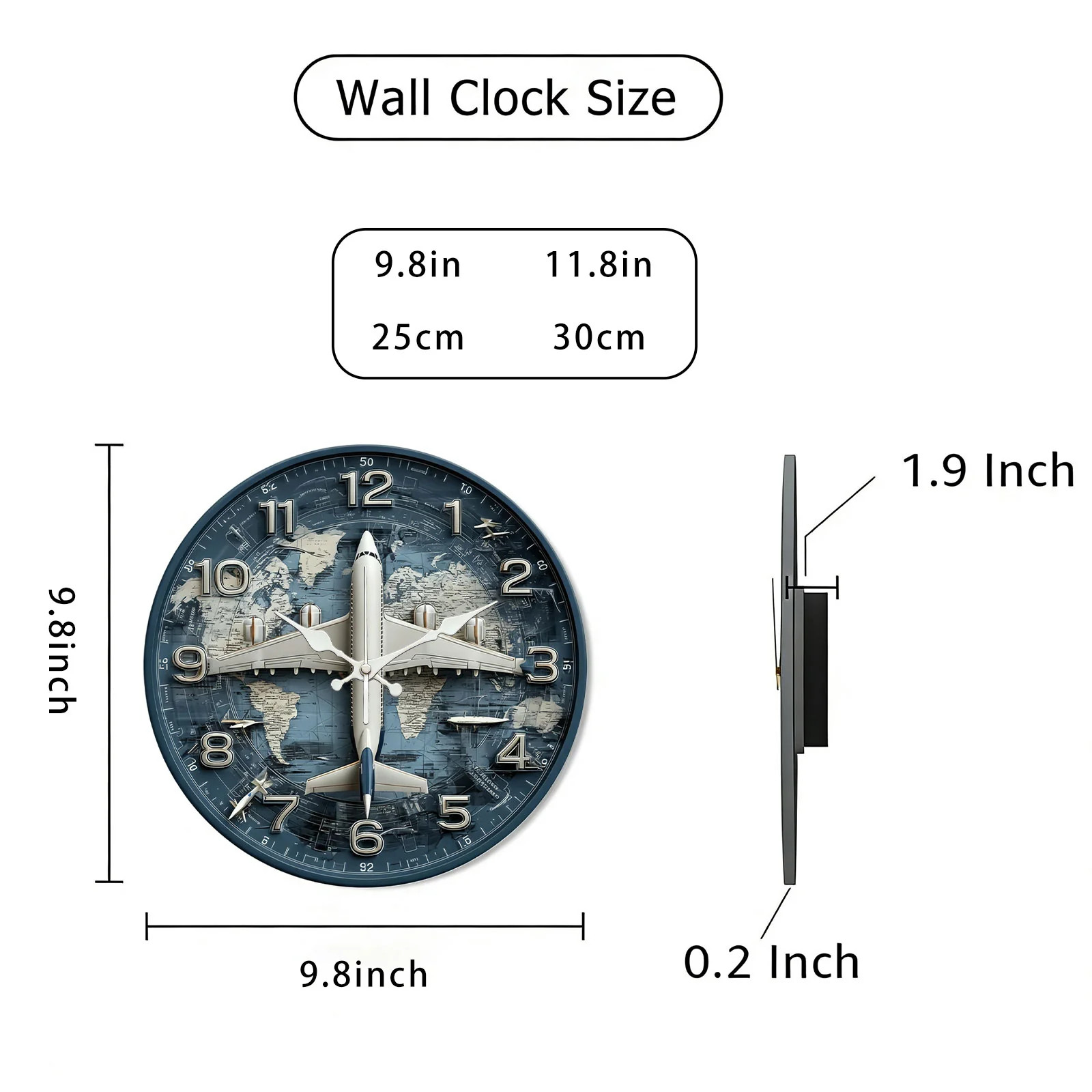 Airplane World Map Wall Clock Wooden Silent Clock No Battery Holiday Home Decors