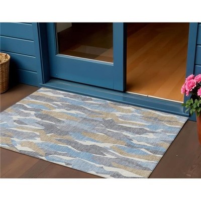 HomeRoots 659604 3 x 5 ft. Denim Blue Khaki & Ivory Striped Washable Transiti...