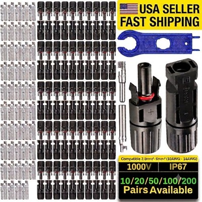 10/20/50/100/200 Pairs Solar Cable Connectors Male Female DIY For Solar Panel US
