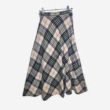 Vtg 50s Bias Wool Plaid Skirt 25w Small Midi Pinup Nylon Lined Sweater Girl