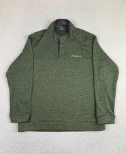 Eddie Bauer Pullover Mens Large Green Radiator Fleece Snap Mock Neck Outdoors