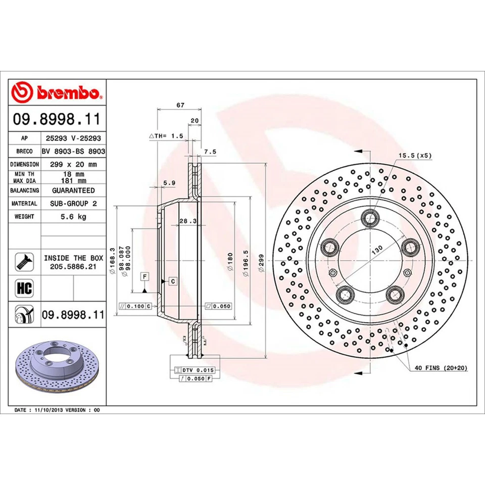 Brembo Rear Brake Rotors Brake Pads Kit fits Porsche Boxster Porsche 2005-2016 - Image 3 of 4