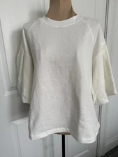Madewell Womens Short Puff Sleeve Crew Neck Boxy Sweatshirt Tee White Size M