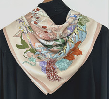 35"x35"Ivory Animal Party Print Pure Mulberry Satin Silk 14momme Scarf 88x88cm26