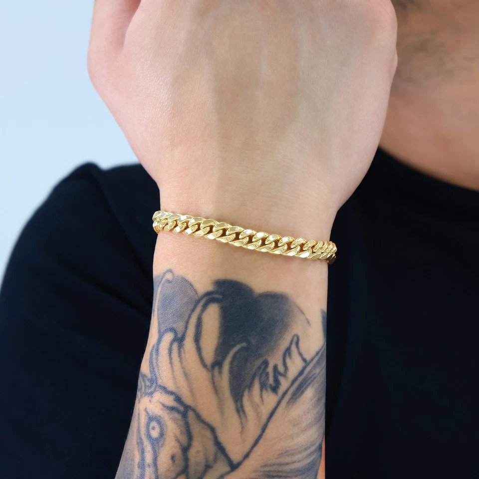 14K Yellow Gold 6.5mm Miami Cuban Link Chain Bracelet Mens Womens 7" 8" 9" - Image 2 of 4