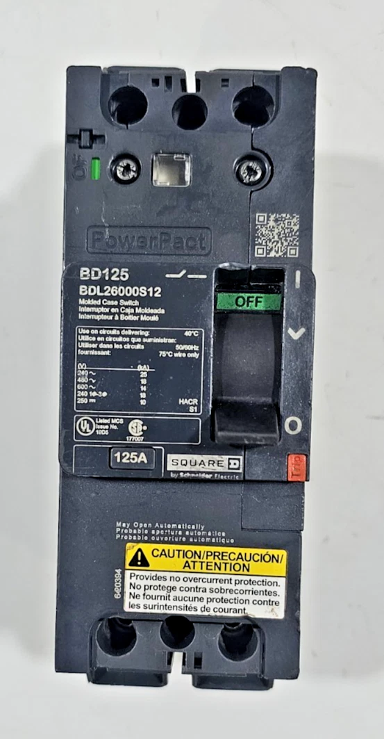 SQUARE D BD125 Used Working Power Distribution Circuit Breaker