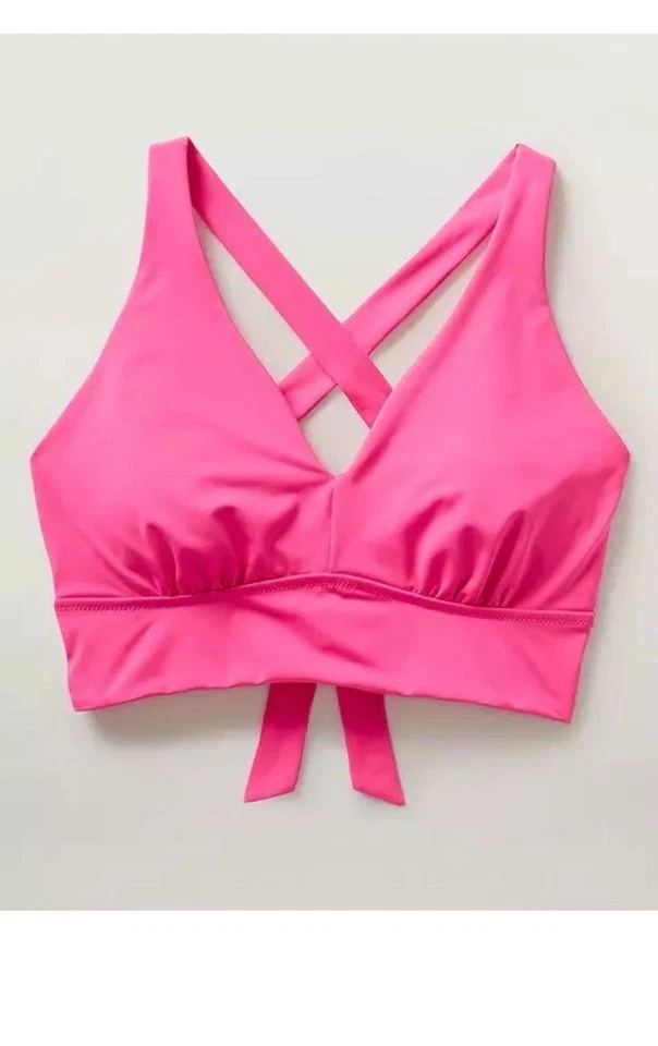 Top de bikini Athleta M Plunge copa mediana A-C rosa tulipán nuevo con etiquetas lazo trasero Foto 4 de 4