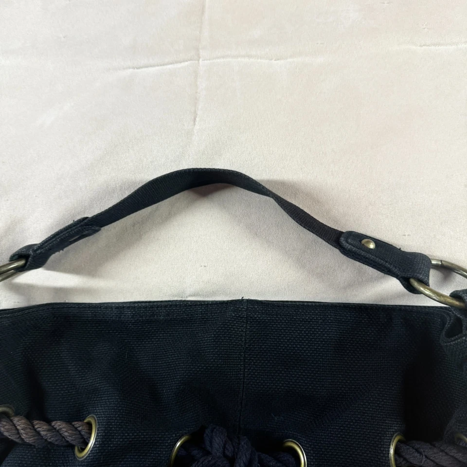 Antiguo Bolso de Hombro Hobo de Lona de Algodón Azul Marino Oscuro Bolso de Playa Bolsillo Interior Foto 3 de 4