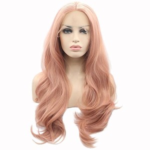 Pink Lace Front Wig Long Curly Synthetic Hair For Women 22 Inches