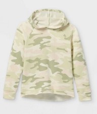 NEW Girl  s Harper  Elliott Pastel Camo Pink Cream Green Fleece Hoodie Sz Large