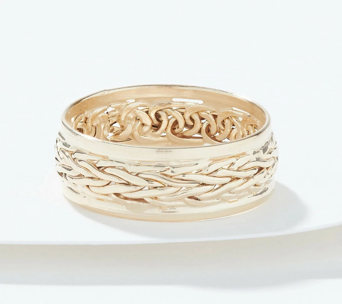 Polished Framed Wheat Spiga Band Ring Real 14K Yellow Gold Sizes 5