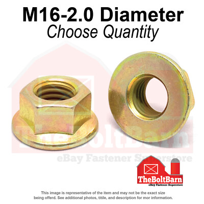 M16-2.0 Class 8 Hex Flange Nuts Zinc Yellow Coarse Thread (Pick Quantity)