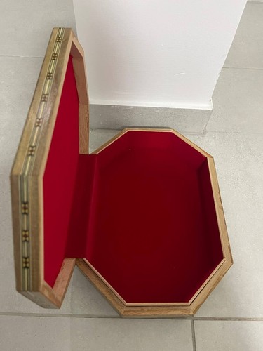 Handgefertigte Juwelenbox achteckige Form Arabisk Holz Samt braun syrischer Stil Geschenk - Bild 2 von 9