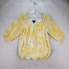 INC Women Top Size 2 Yellow Off Shoulder Balloon Hem Puff Sleeve Colorful Blouse