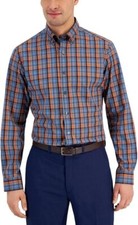 Club Room Mens Plaid Dress Shirt Slim Fit Long Sleeve Blue Size Small
