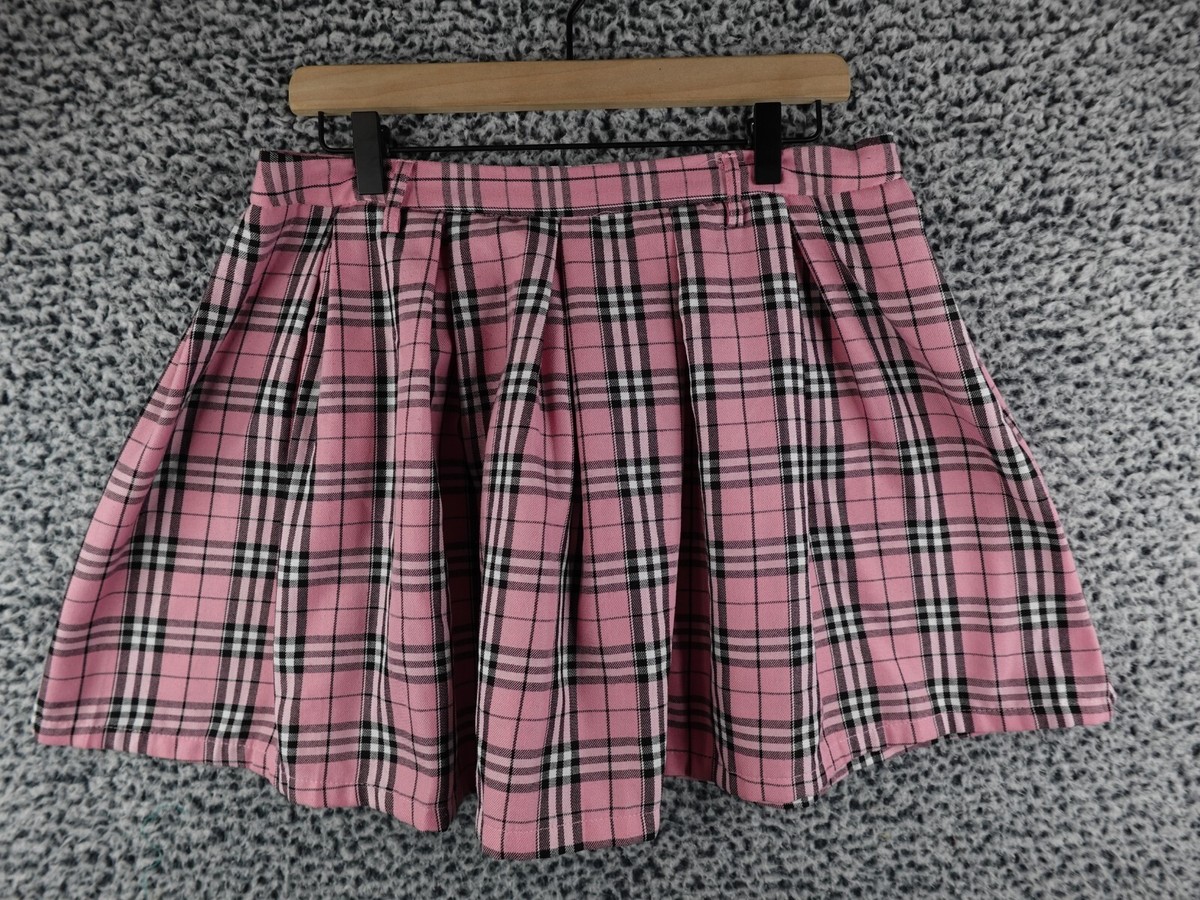 Hot Topic Pink Plaid Pleated Skirt Grunge Emo Mall Goth Size Medium