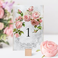 Vintage Style Wedding Table Numbers Pink, Double Sided, Laminated