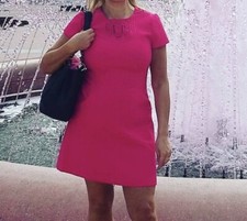 Karen Millen ...pre Boo Hoo... Fuschia Pink Cutwork Waffle shift Dress 12..
