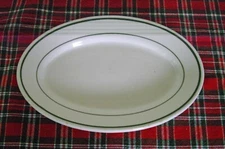 Vintage IROX China Oval Tray White Green Stripes L 27 ~ 5 3/4" x 8 3/8" ~