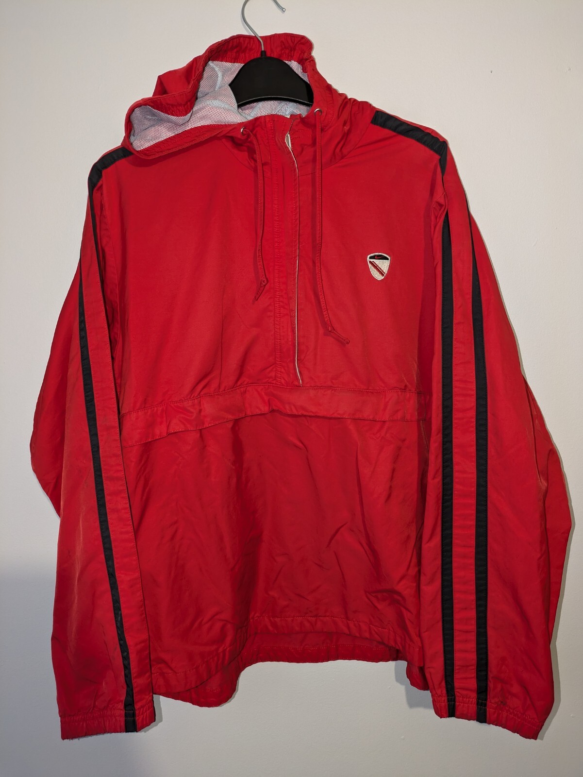 SACAI X NIKE Giacca a vento Nike vintage donna XL 16 18 pullover rosso con cappuccio 1 2 zip