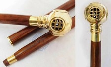Shiny Brass Finished Diving Head Handle 3 Fold Wooden Walking Stick Victorian