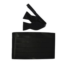 New Men's 100 Polyester Cummerbund self tie Bow tie Set Formal Wedding Black
