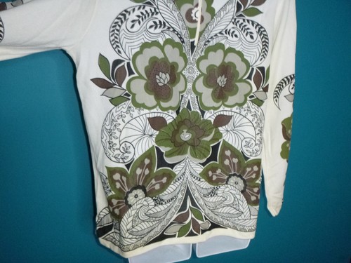 Vtg 60s Kmart Acetate Knit Top MOD Flower Power Olive Green Brown Sz L - Picture 11 of 11