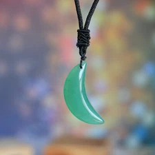Natural Aventurine Crescent Moon Stone Pendant Healing Crystal Quartz Necklace