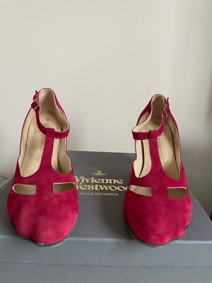Vivienne Westwood Gold Label T-Bar Shoes in Red Suede Size