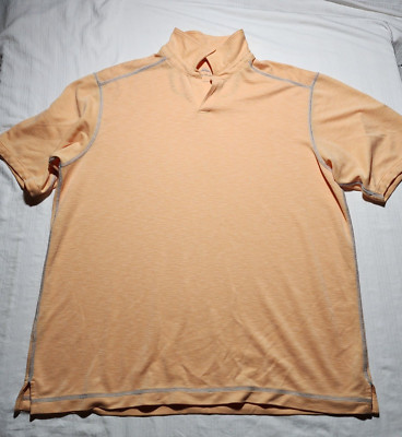 Tommy Bahama Shirt Men Large Orange Cantaloupe Collared Polo Short Sleeve Logo