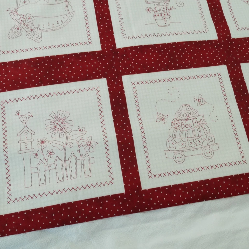 Panel de tela Maywood Summertime rojo Americana Cottagecore bloques tramposos 27"x45 Foto 4 de 4