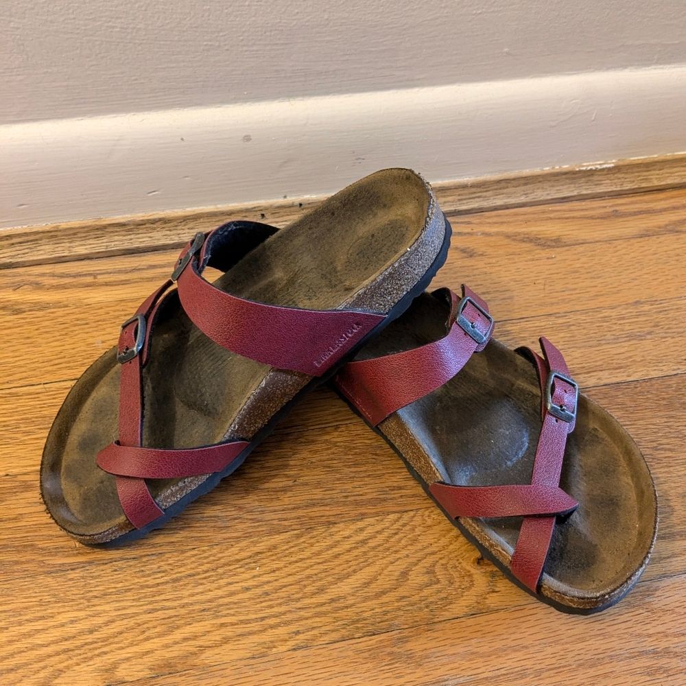 Birkenstock Women’s Burgundy Crossband Suede Footbed Sandals s-l1200.jpg main image 4
