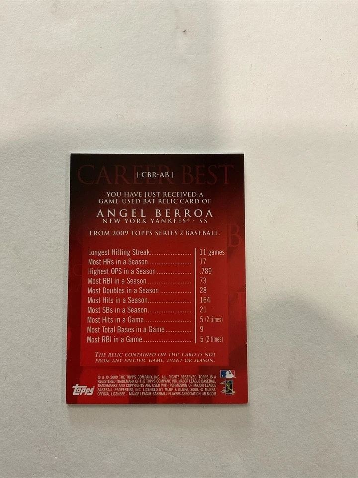 2009 Topps Career Best #CBR-AB Angel Berroa Game Used Bat NY Yankees ⚾️♨️F - Image 4 of 4