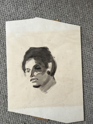 Vintage - 50er/60er Jahre Feder und Tusche Malerei Studie von Frau.