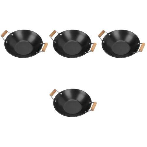  4 PCS Wooden Stainless Steel Griddle Nonstick Skillet Pan Small Seafood Pots - Afbeelding 1 van 12