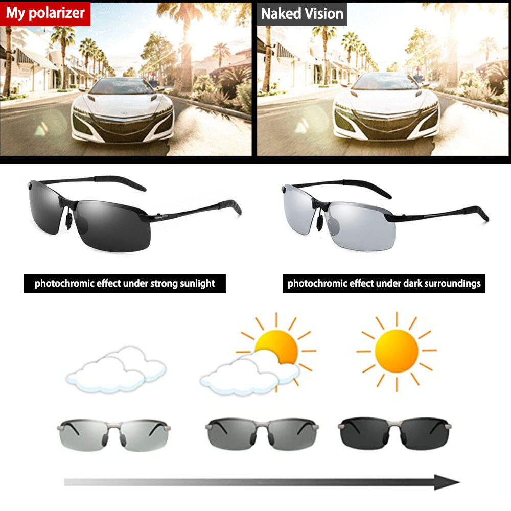 Men Photochromic Polarized Sunglasses Highdefinition Driving Sport