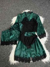 Sexy Damen Nachtwäsche Set, 4-teilig, Spitze & Satin, Top Qualität
