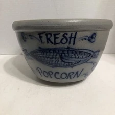 Rowe pottery works fresh popcorn crock salt glazed cobalt blue  9x5