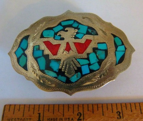 Turquoise Inlay Eagle VINTAGE EAGLE TURQUOISE & CORAL INLAID BELT BUCKLE HAND CRAFTED! | eBay