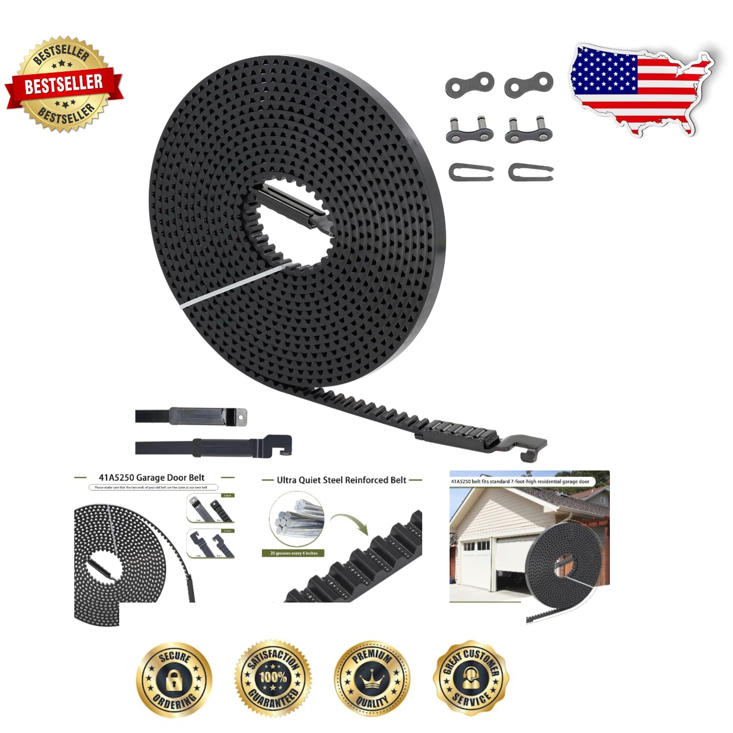 Durable 41A5250 Garage Door Belt (237”) - Compatible with Chamberlain Craftsman