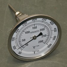 Bimetal Thermometer 1NGB8, 50 to 550 °F, 5" Dial, 1/2" NPT, Adj. Angle, 4" Stem