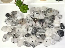 Wholesale Lot 2 Lbs Natural Tourmalinated Quartz Tumble Crystals Healing Energy