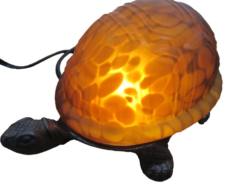 Cedar Creek Kirklands VTG 90s Tiffany & Glass Cast Iron Turtle Lamp Light NEW!