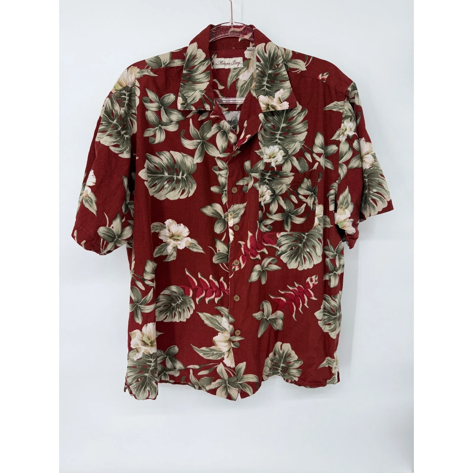 Milano Bay Mens Sz XXL Floral Aloha Hawaiian Rayon Shirt Burgundy Tropical