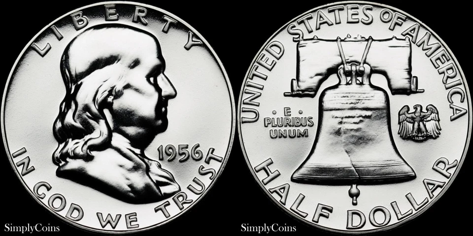 1956 DDR Franklin Half Dollar GEM Proof Uncirculated DOUBLED DIE REVERSE - Image 2 of 4