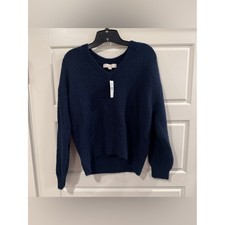 LOFT Ribtrim Relaxed V-Neck Sweater Navy Blue Women's Size XS New