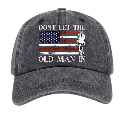  Washed Baseball Cap, Don't Let The Old Man In USA Flag Print, Protest Dad Hat