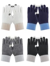 4 Pairs Winter Gloves for Length: 21cm Black / Light Grey / White / Navy Pack