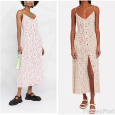 Ganni Printed Georgette Button-Front Slip Dress in Egret Womens Midi Size Small
